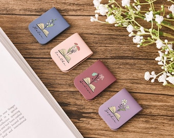 Personalized Magnetic Bookmark, Custom Leather Birth Flower Bookmark, Book Accessory