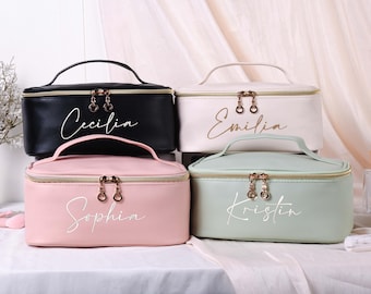 Personalized Leather Makeup Bag, Christmas Gifts for Her, Embroidered Travel Makeup Bag, Custom Cosmetic Bag, Bridesmaid Gift Makeup Bag