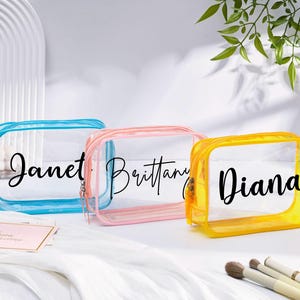 Personalized Clear Makeup Bag, Bridesmaid Gift, Cosmetic Bag, Beach Bag, Toiletry Clear Bag, Travel Pouch, Bachelorette Bridal Party Gift