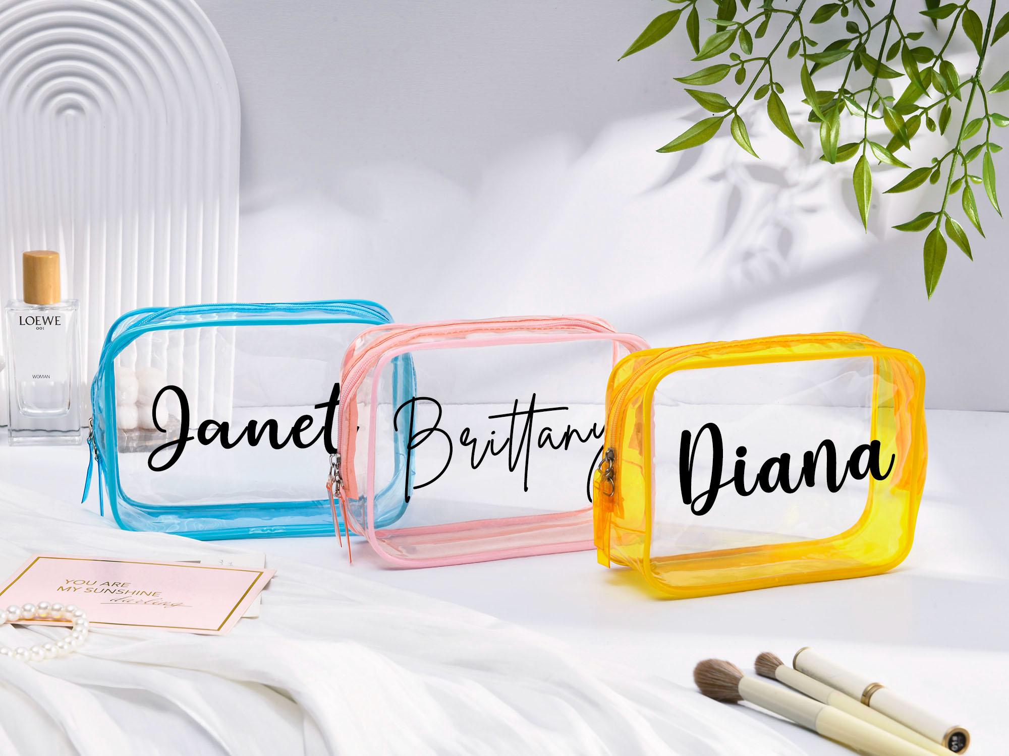 Personalized Clear Makeup Bag, Bridesmaid Gift, Cosmetic Bag, Beach Bag, Toiletry Clear Bag, Travel Pouch, Bachelorette Bridal Party Gift
