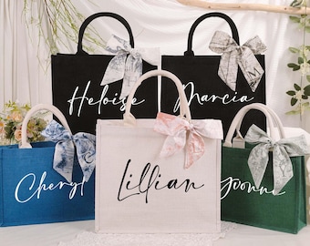 Custom Jute Bridesmaid Beach Tote Bag,Monogram Tote Bags,Personalized Bridesmaid Bag with Name Scarf,Bachelorette Party,Valentine’s Day gift