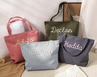 Bolso de pana personalizado, bolso de pana con nombre personalizado, bolso esencial para el día a día, regalo para ella, regalos para damas de honor, bolso de viaje