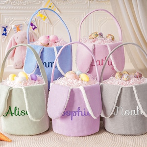 Panier de Pâques personnalisé en velours côtelé, Panier de lapin de Pâques brodé, Panier de lapin pour enfants avec nom, Panier de chasse aux œufs de Pâques, Cadeau de Pâques pour enfant