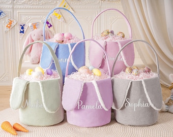 Personalized Corduroy Easter Basket,Embroidered Easter Bunny Basket,Kids Bunny Basket with Name,Easter Egg Hunt Basket,Easter Gift for Kid