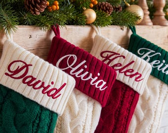 2026 Embroidered Knitted Christmas Stockings, Christmas Gifts, Custom Family Stockings with Names, Holiday Decor