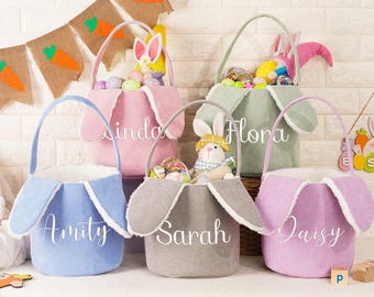 Personalized Corduroy Easter Basket,Embroidered Easter Bunny Basket,Kids Bunny Basket with Name,Easter Egg Hunt Basket,Easter Gift for Kid