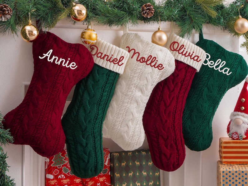 Gepersonaliseerde kerstsokken 2026, aangepaste familiesokken met naam, geborduurde kousen, kerstcadeaus, gebreide kous, decoratie voor feestdagen afbeelding 10
