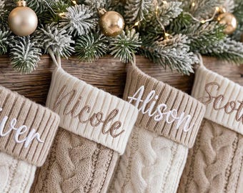 Personalized Knitted Christmas Stockings 2026, Embroidered Family Stockings with Name, Christmas Gifts, Holiday Decor