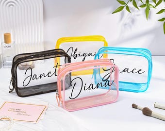 Personalized Bridesmaid Makeup Bag, Clear Makeup Bag, Bridesmaid Gift, Cosmetic Bag, Beach Bag, Travel Pouch, Bachelorette Bridal Party Gift