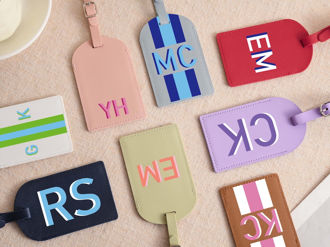 Shadow Monogram Luggage Tag, Personalized Vegan Leather Suitcase Tag ...