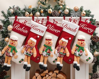 Gepersonaliseerde kerstsokken 2026, 3D peperkoek kerstsokken, kerstsokken op maat voor het hele gezin met naam, kerstcadeau, feestdecoratie