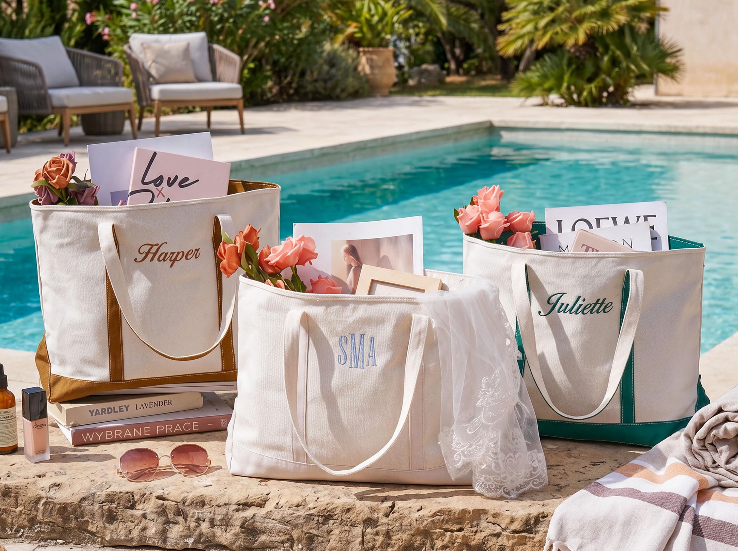 Custom Embroidered Tote Bag, Canvas Tote with Zipper, Beach Bag, Bridesmaid Gift