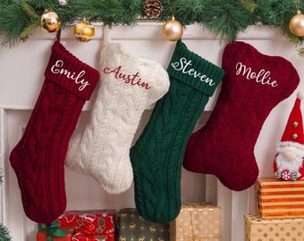 Personalized Family Christmas Stockings, Custom Stockings with Names, Embroidered Stockings, Christmas Gifts,Knitted Stockings,Holiday Decor