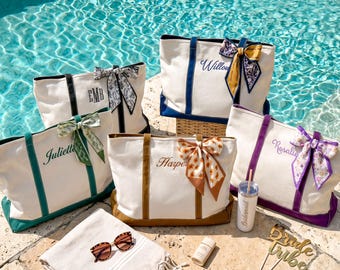 Personalized Canvas Tote Bag, Embroidered Name Zipper Tote, Beach Bag, Bridesmaid Gift