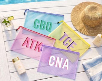 Shadow Monogram Pool Bag, Personalized Summer Beach Bag, Zip Pouch