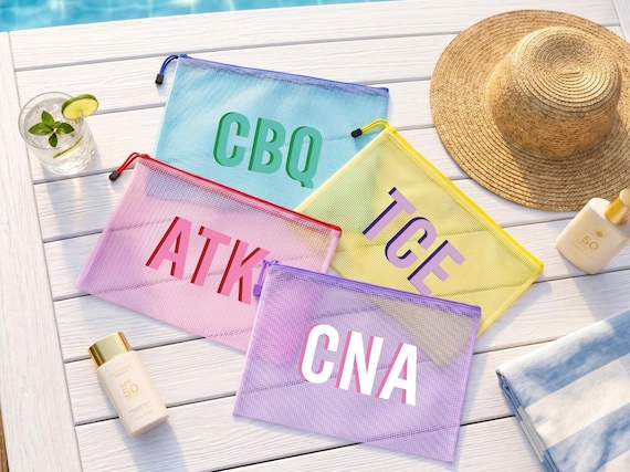 Shadow Monogram Pool Bag, Personalized Summer Beach Bag, Zip Pouch