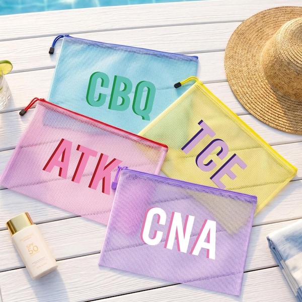 Shadow Monogram Pool Bag, Personalized Summer Beach Bag, Zip Pouch