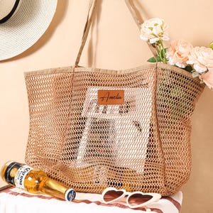 Personalized Beach Bag, Bridesmaid Tote Bag, Custom Girls Trip Beach Bag, Bachelorette Party Gift Bag, Beach Wedding Gifts, Summer Mesh Tote