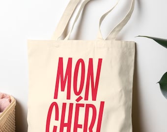 Red Mon Chéri cotton canvas tote bag