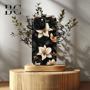 Elegant Lily Dark Floral, iPhone Tough Case 11, 12, 13, 14, 15, 16 Pro Max Plus Samsung Galaxy | Victorian Gothic Floral, Glossy or Matte
