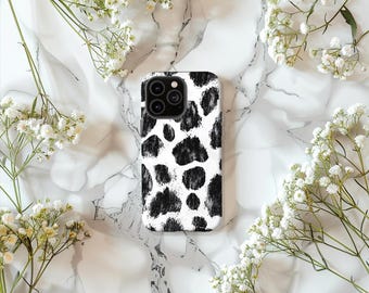 Modern Cow Print Phone Case - Black and White Minimalist Animal Print Design - Trendy Gift for Women, Farm Lovers, & Aesthetic Fans