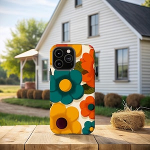 Funda para teléfono con diseño floral retro, colorida y estética de los años 70, carcasa de TPU con estampado floral vintage llamativo para iPhone 15, 14, 13 y 12 SE