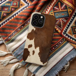 Brown Cowhide Print Phone Case - Rustic Western Design for Country Style Lovers - Unique Gift for Farmhouse Aesthetic Enthusiasts