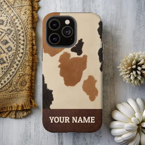 Custom Cow Print Phone Case - Personalized with Your Name - Western Style Gift for Women, Farm Lovers, & Country Aesthetic Fans