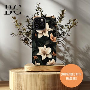 Elegant Lily Dark Floral, iPhone Tough Case 11, 12, 13, 14, 15, 16 Pro Max Plus Samsung Galaxy | Victorian Gothic Floral, Glossy or Matte