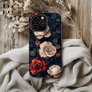 Dark Floral Rose Garden, iPhone Tough Case 11, 12, 13, 14, 15, 16 Pro Max Plus Samsung Galaxy | Victorian Gothic Floral, Glossy or Matte
