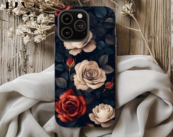 Dark Floral Rose Garden, iPhone Tough Case 11, 12, 13, 14, 15, 16 Pro Max Plus Samsung Galaxy | Victorian Gothic Floral, Glossy or Matte