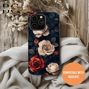 Dark Floral Rose Garden, iPhone Tough Case 11, 12, 13, 14, 15, 16 Pro Max Plus Samsung Galaxy | Victorian Gothic Floral, Glossy or Matte