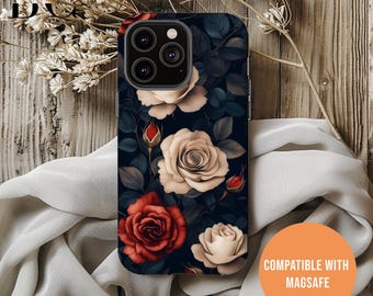 Dark Floral Rose Garden, iPhone Tough Case 11, 12, 13, 14, 15, 16 Pro Max Plus Samsung Galaxy | Victorian Gothic Floral, Glossy or Matte