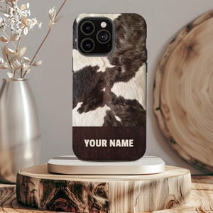 Custom Cow Print Phone Case - Personalized with Your Name - Western Style Gift for Women, Farm Lovers, & Country Aesthetic Fans