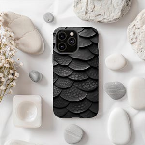 Elegant Black Scales Texture iPhone Case, Sleek, Minimalistic Protective Cover for Stylish Phone Users