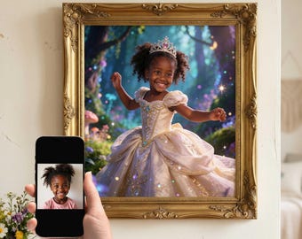Custom Princess Portrait from Photo – Personalized Royal Girl Wall Art (Canvas or Framed Poster)