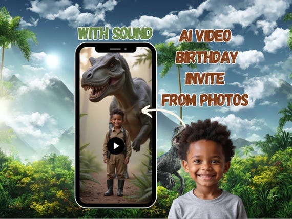 Dinosaur Birthday Invitation Dino Video Invitation Jurassic Invite Animated Invite Video, Birthday Digital Video Invite AI video invite
