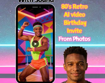 80s Retro Birthday Invite Video, Funny Neon Party Invite, Personalized Adult Birthday Invitation