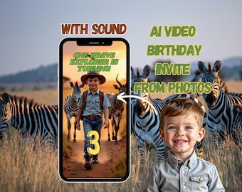 AI Safari Birthday Video Invitation, Personalized Photo Invite (Digital .mp4)