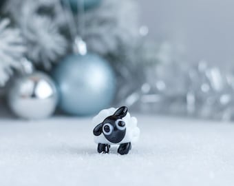 Miniature sheep figurine Tiny glass animals for home decor