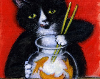 Tuxedo Cat cards. Sashimi Time. Set of 5