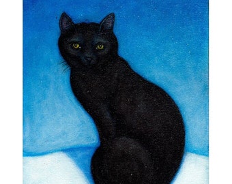Black Cat Christmas/Winter holiday Cards. set of 5