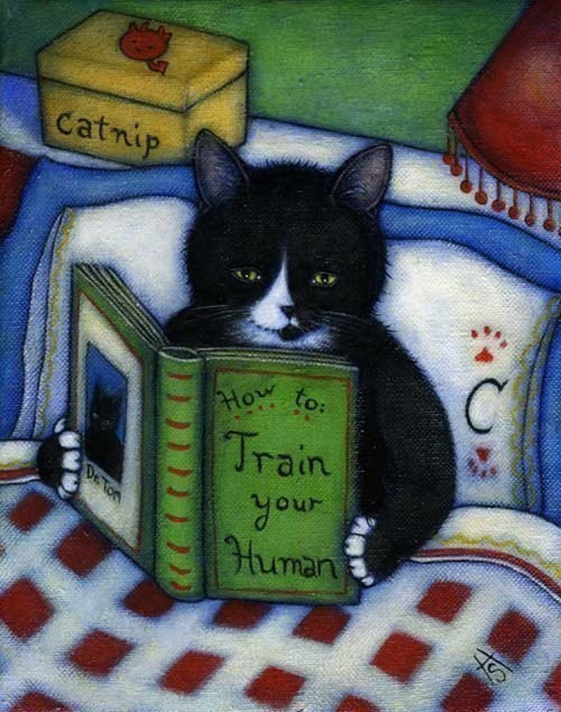 How to Train your Human. Charlie tuxedo cat 8 x 10 print image 1