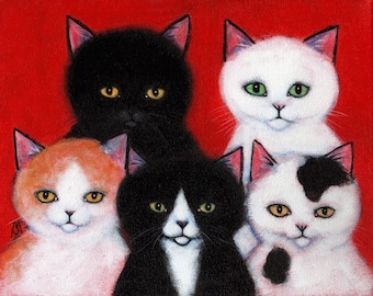 5 Fuzzy Cats.  8 x 10 print