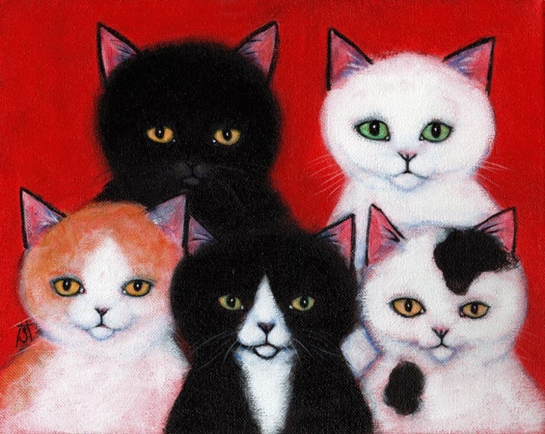 5 Fuzzy Cats. 8 x 10 print image 1
