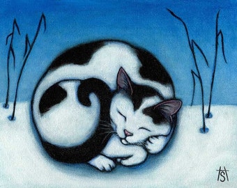 Cat winter cards. Peace. Set of 5