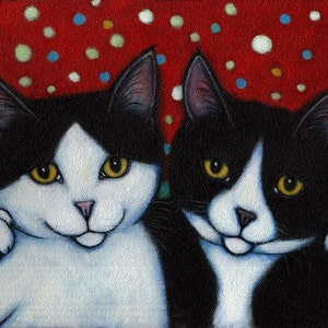 Tuxedo Cat art print. Best Friends