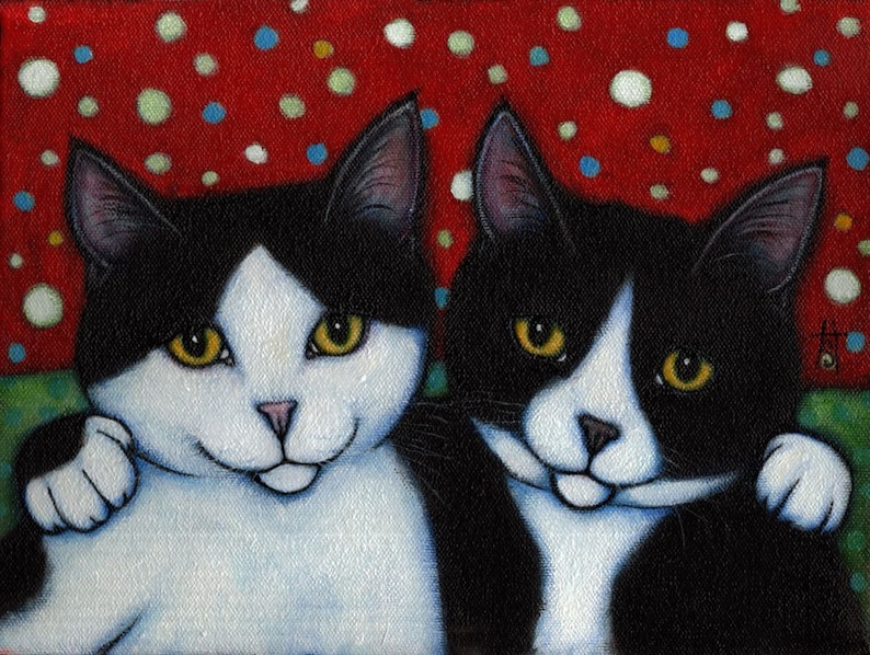 Tuxedo Cat Art Print. Best Friends Etsy