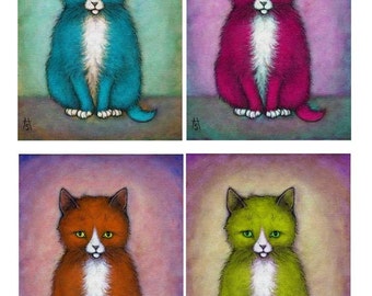 Tuxedo Cat cards. Colorful set of 5