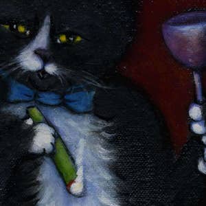 The Catnip Lounge. Charlie tuxedo cat art 8 x 10 print image 3